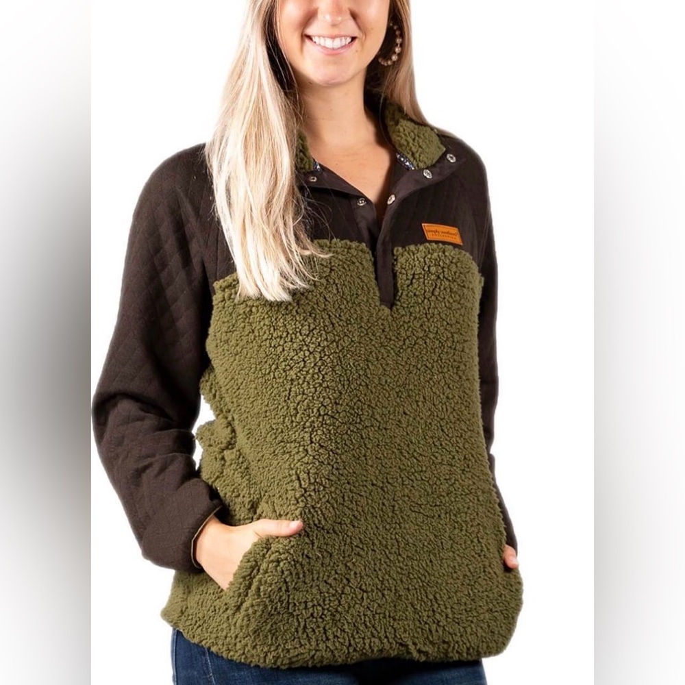 Simply southern pullover quilted fleece Sherpa army sweater jacket XL